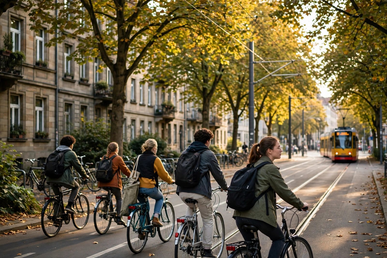 Students cycling and studying in Karlsruhe Germany near KIT