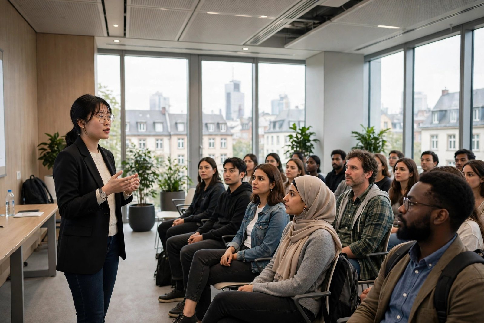 Graduate student presenting research at Goethe University Frankfurt Germany