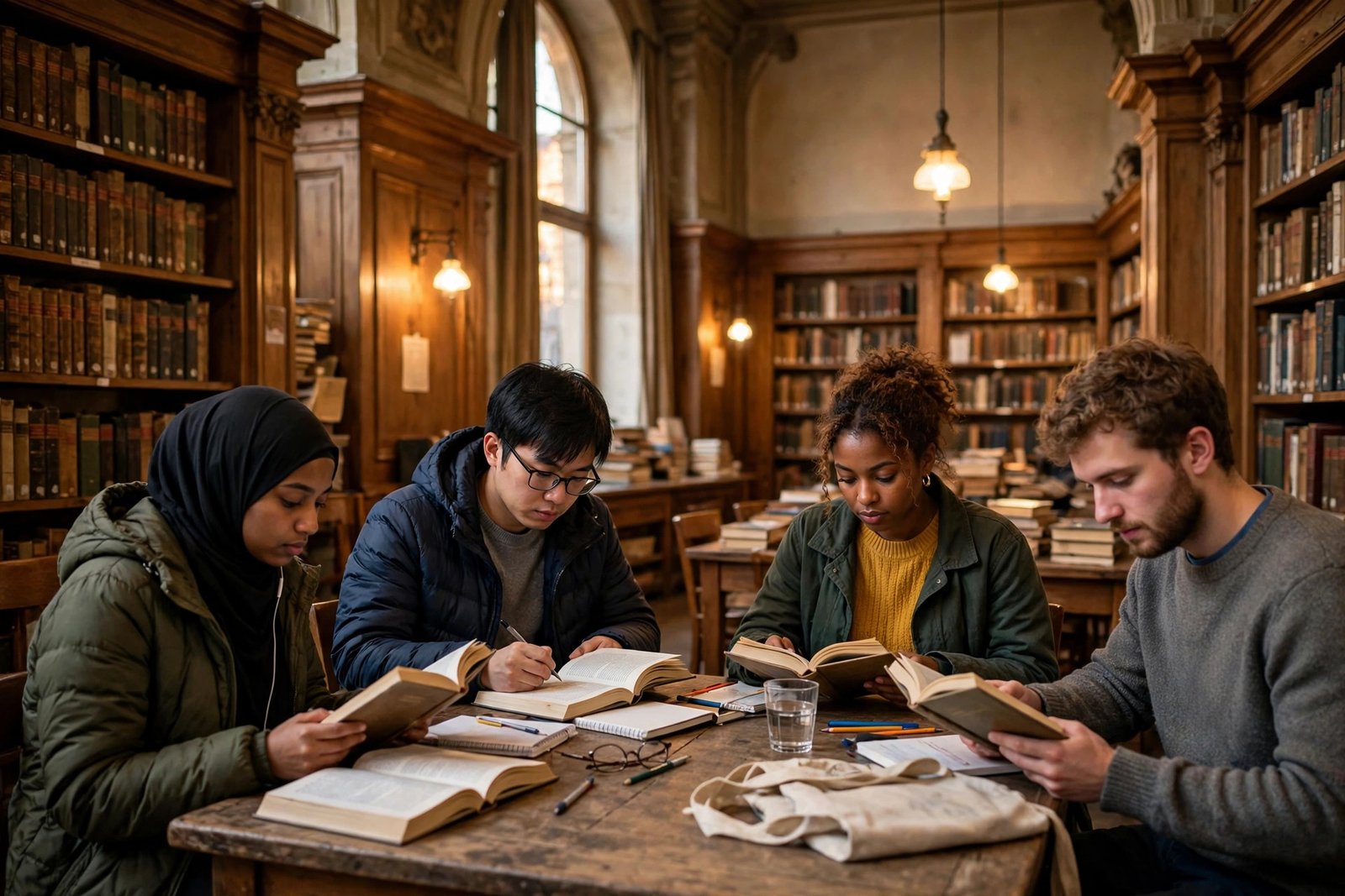 International students reading in a traditional University of Tübingen library reading room