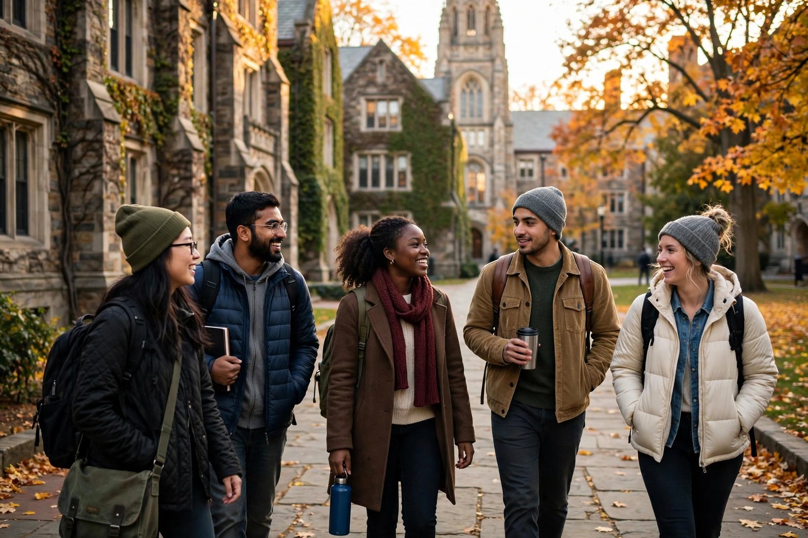 International graduate students walking across an American university campus — fully funded scholarships in USA