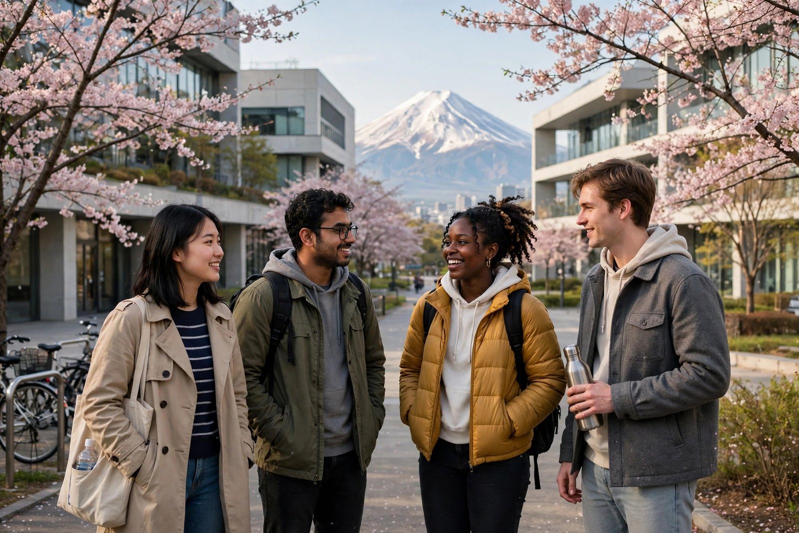 International students on a university campus in Tokyo Japan while exploring fully funded scholarships in Asia