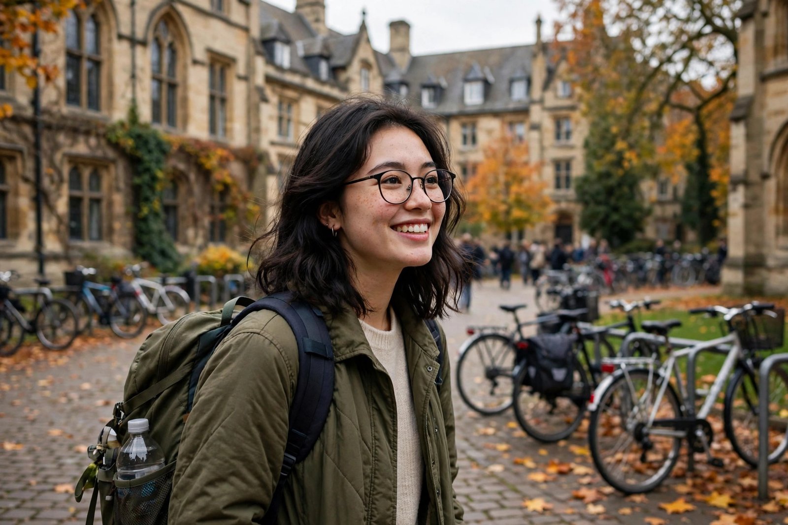 International student arriving at a European university campus on a fully funded scholarship abroad