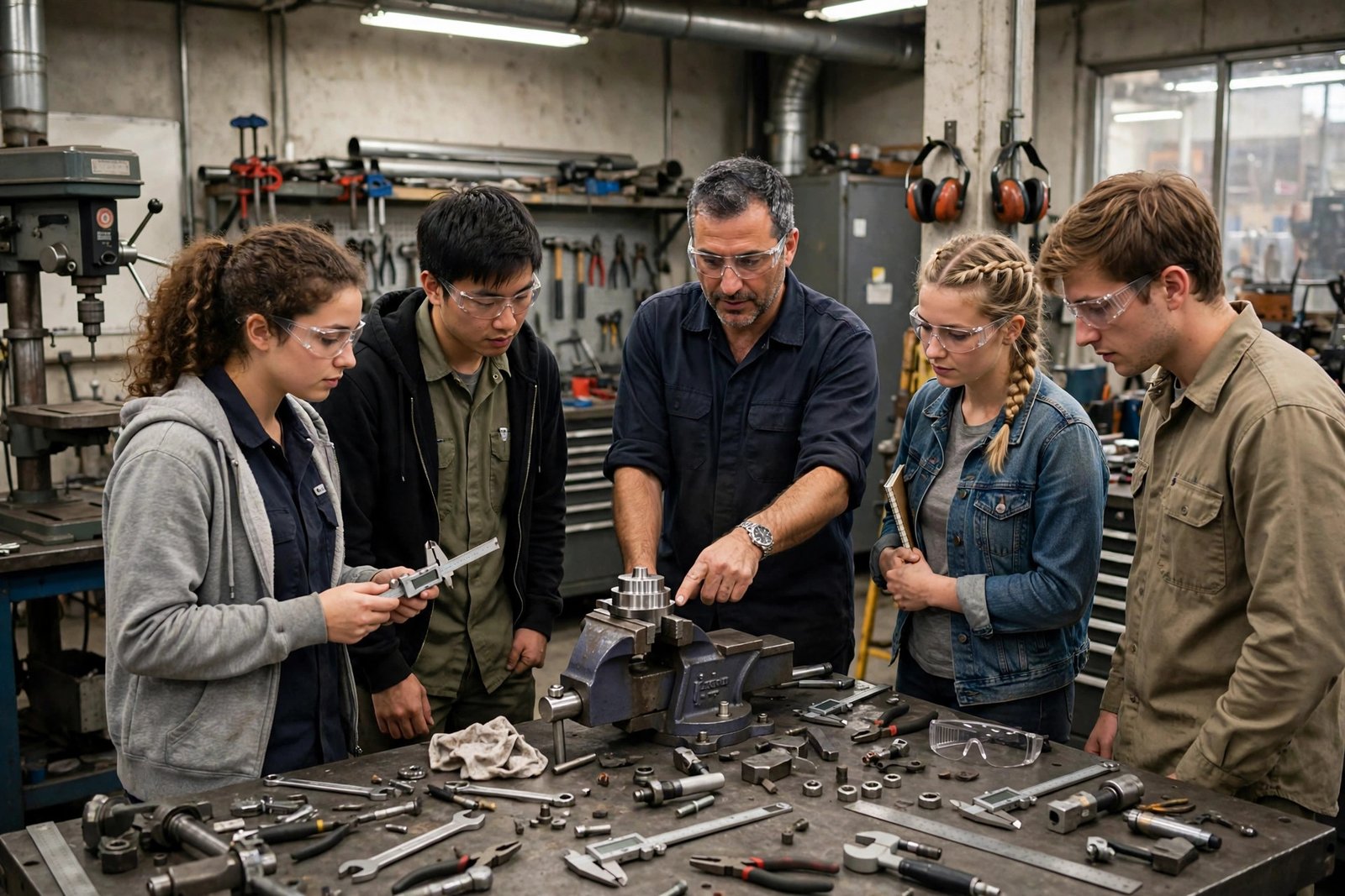 Diploma students learning practical skills in a vocational training workshop on a funded scholarship