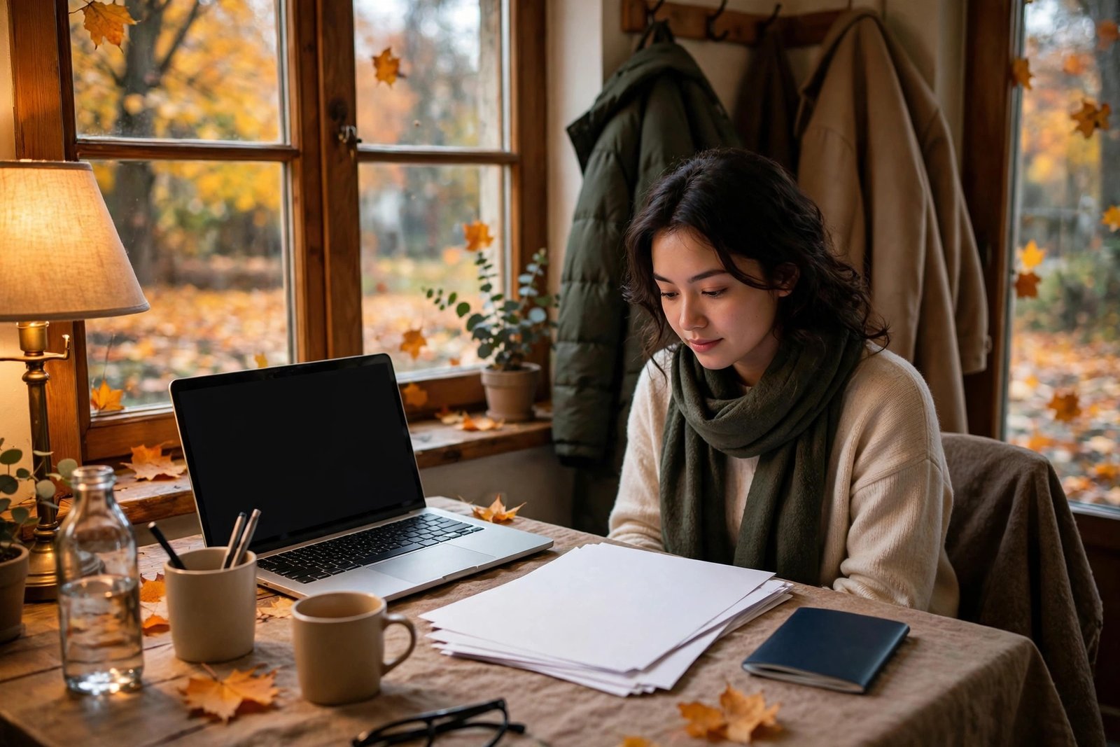 Student preparing fully funded scholarship applications in November 2026 with laptop and documents