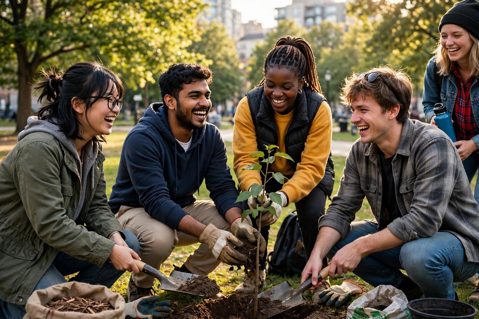 Exchange students volunteering together during a fully funded exchange program abroad