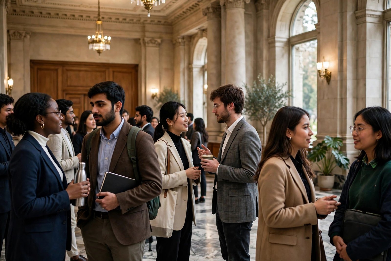 Graduate fellows networking at a university fellowship event
