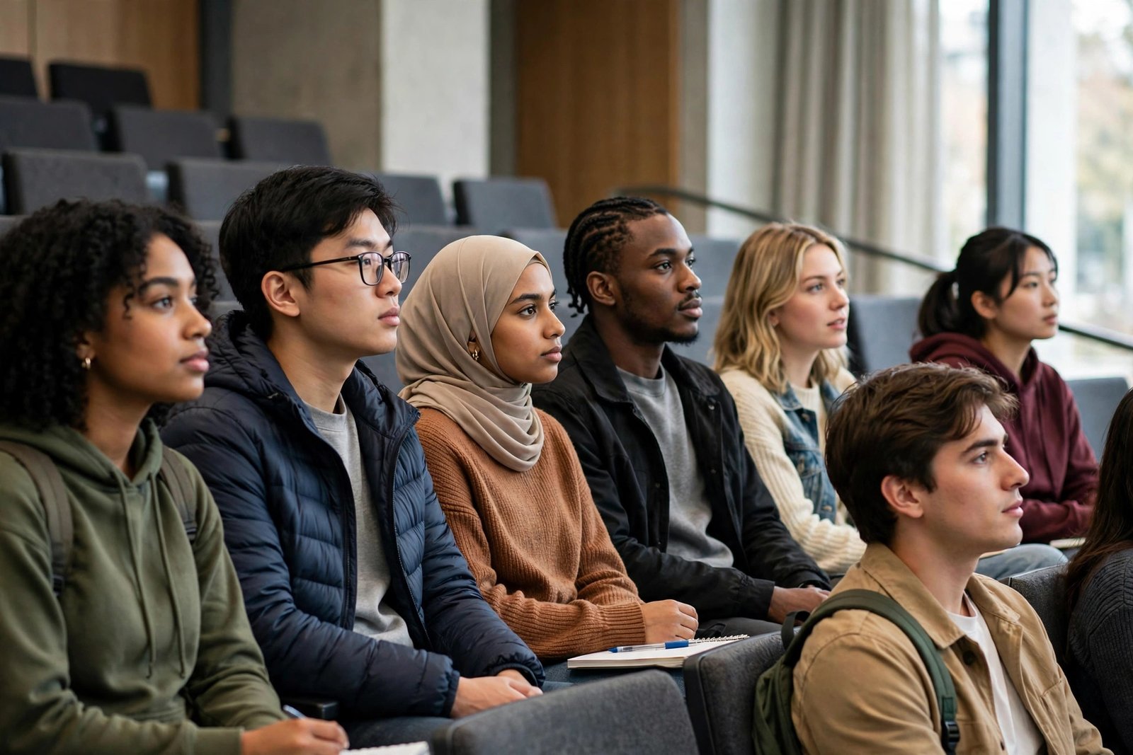 International undergraduate students attending a lecture at university
