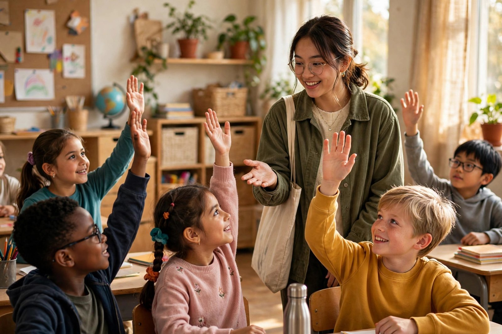 International student teacher leading a classroom lesson abroad — education and teaching scholarships for international students