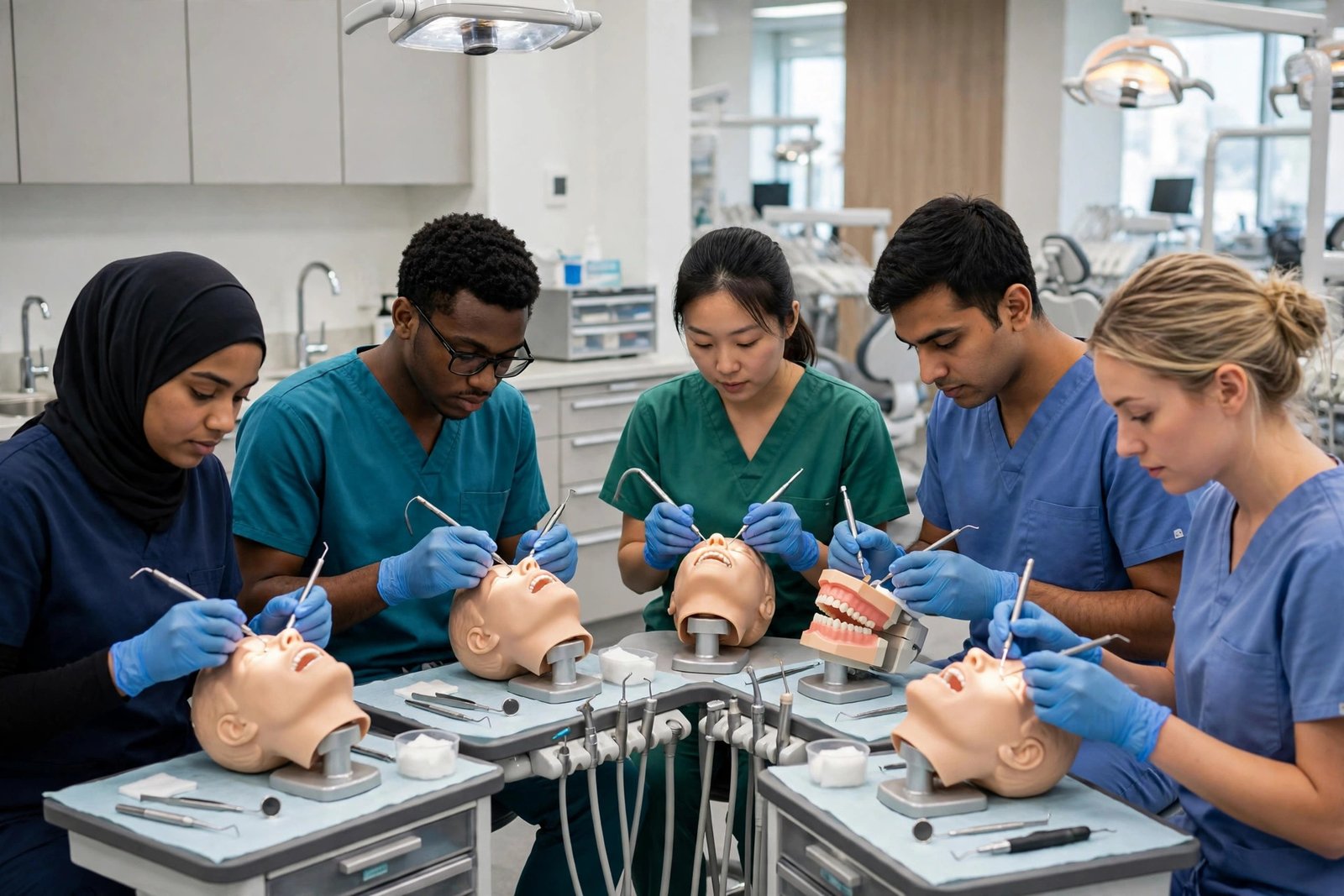 International dentistry students training in a university dental clinic