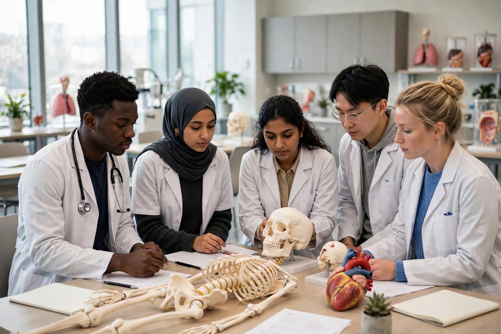 International medical students in a teaching classroom studying for an MBBS in China on scholarship