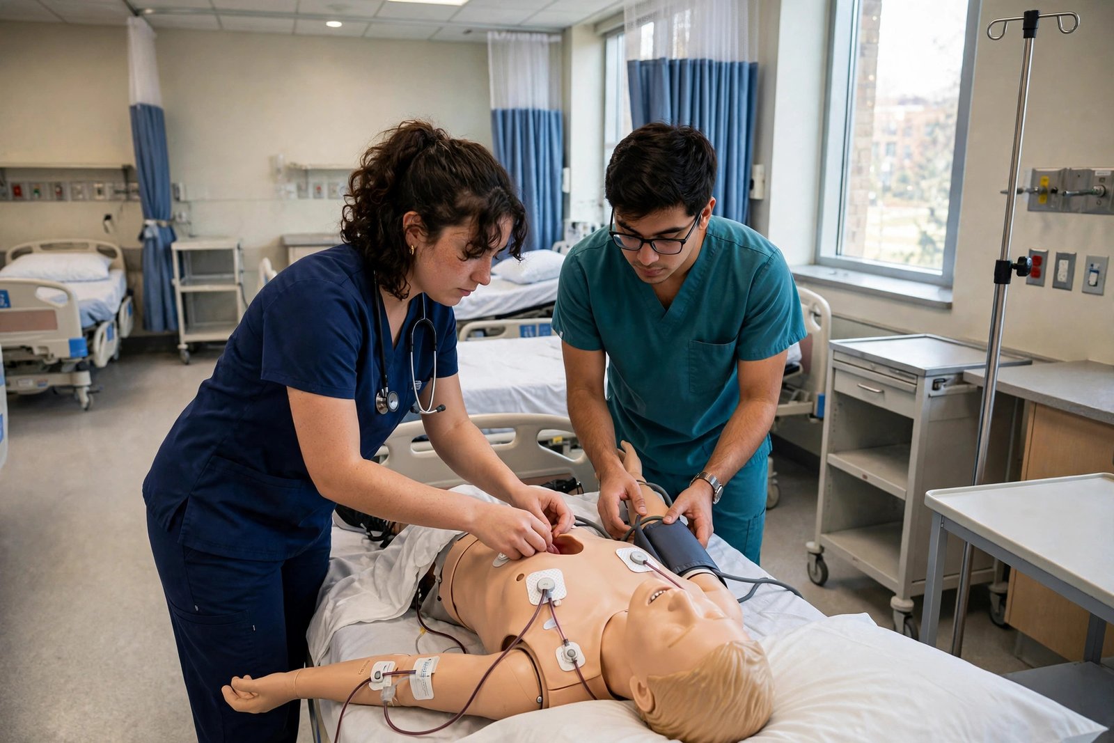 Nursing students practising clinical skills in a UK university simulation ward