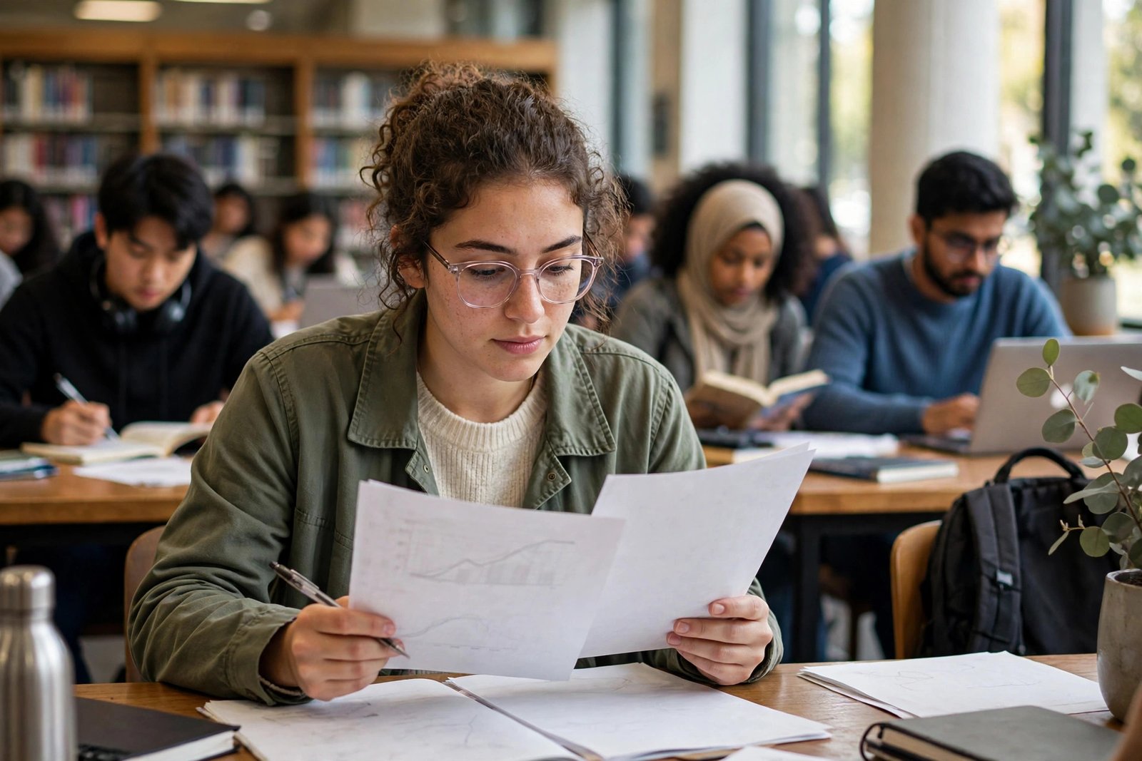 Public health researcher studying epidemiology in an Australian university library