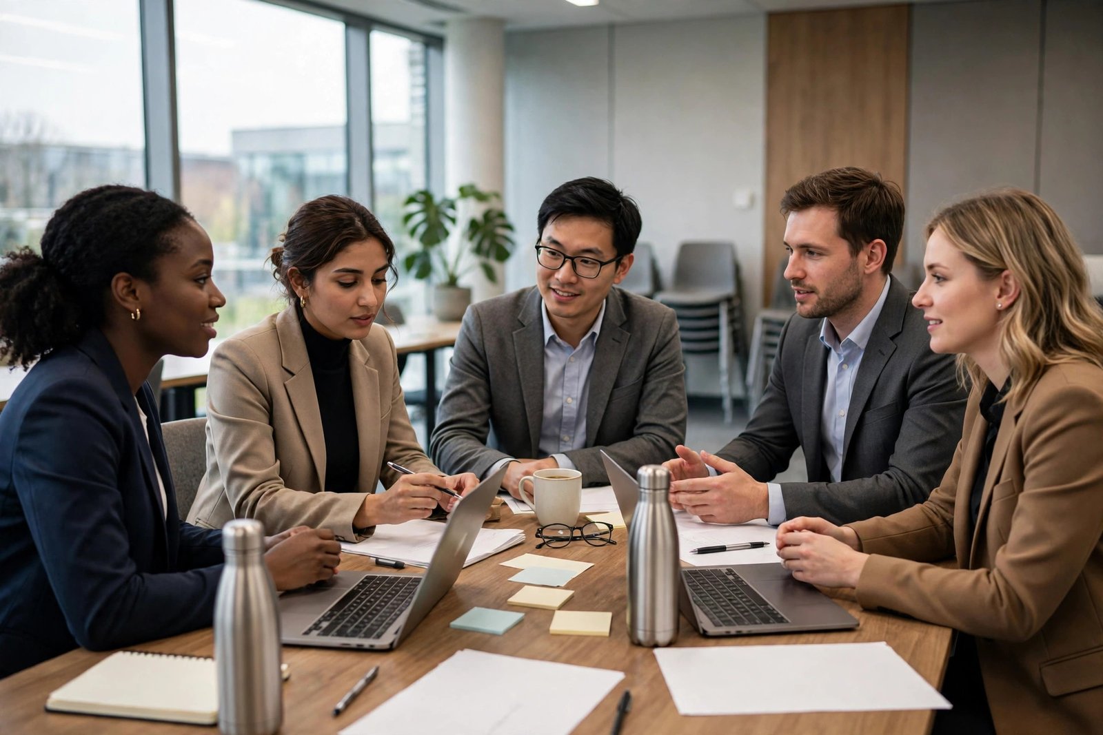 International MBA students collaborating at a UK business school