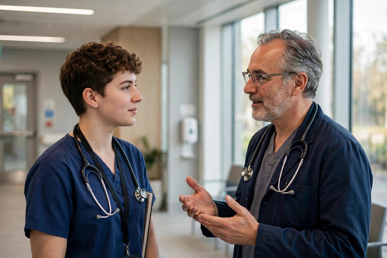Medical student with a senior doctor in a UK teaching hospital — funding a medical degree in the UK