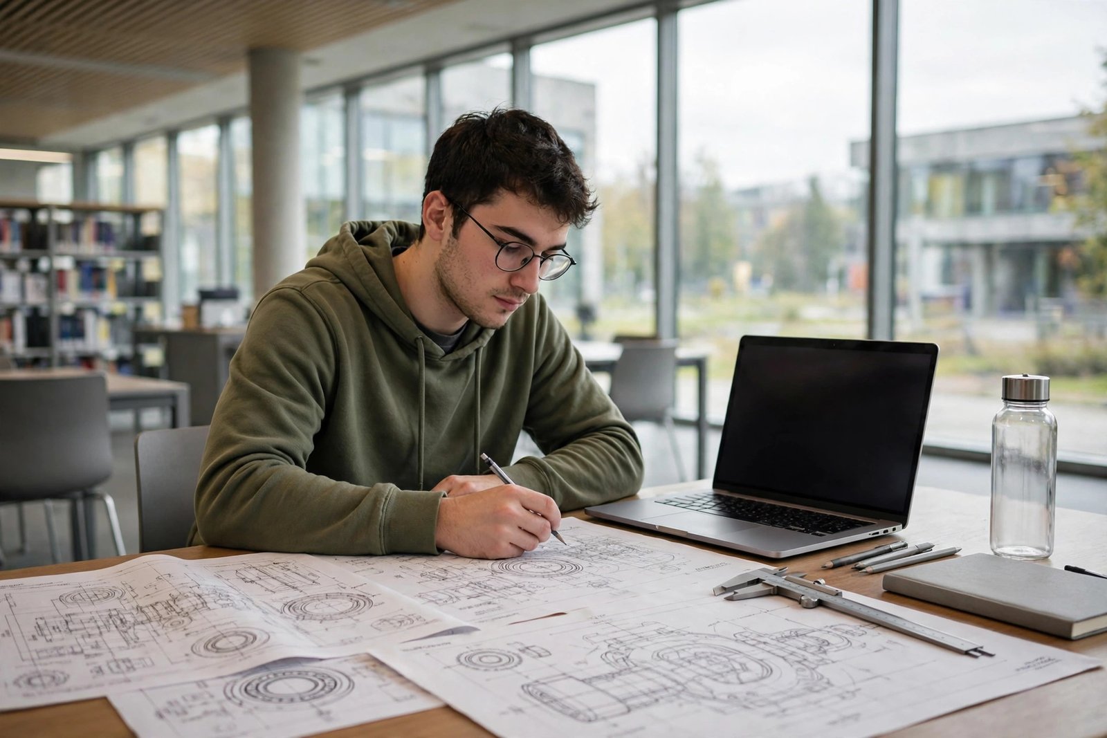 Engineering student studying in a German technical university library — funding engineering study in Germany