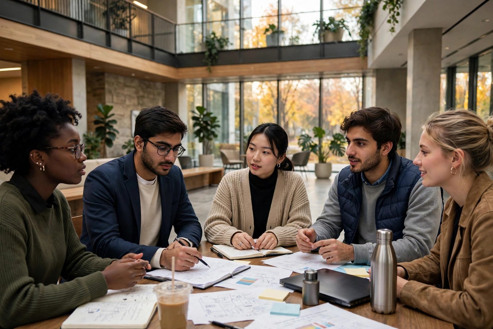 International business students working on a project at a Canadian university business school