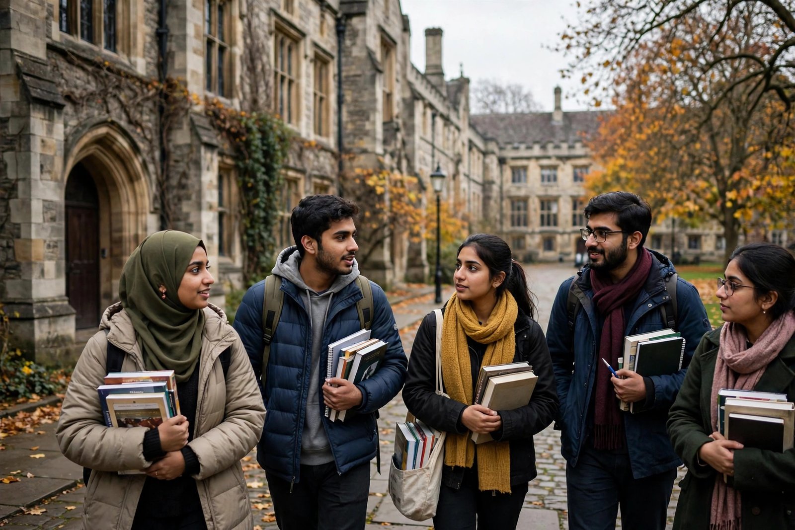 Pakistani students on a British university campus applying for UK scholarships