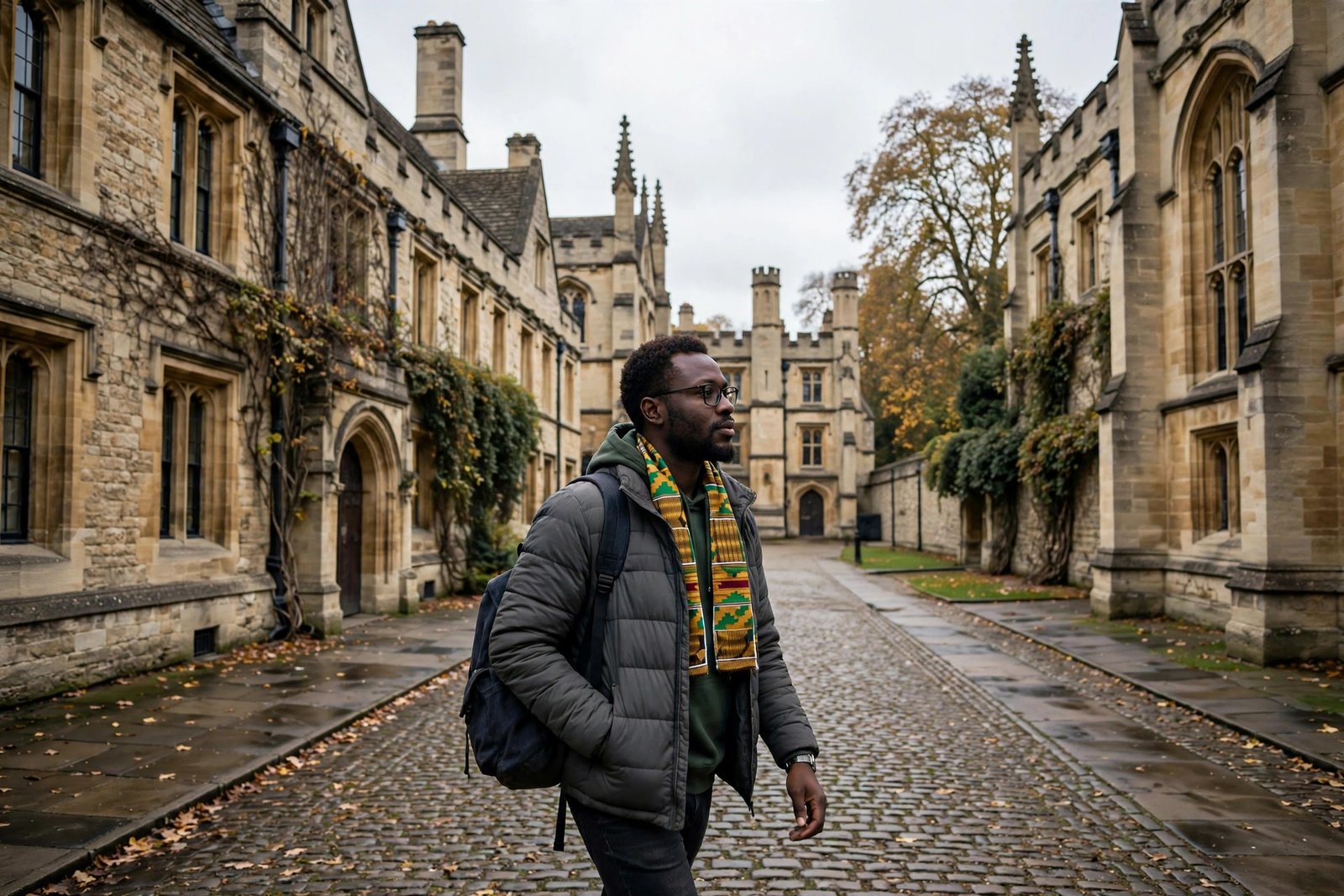 Ghanaian postgraduate student on a historic UK university campus, scholarships for Ghanaian students in UK