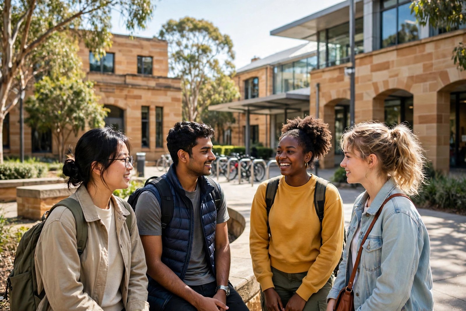 International students on an Australian university campus researching scholarships without IELTS in Australia