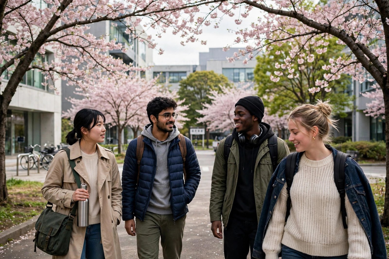 International students walking on a Japanese university campus without IELTS scholarship route