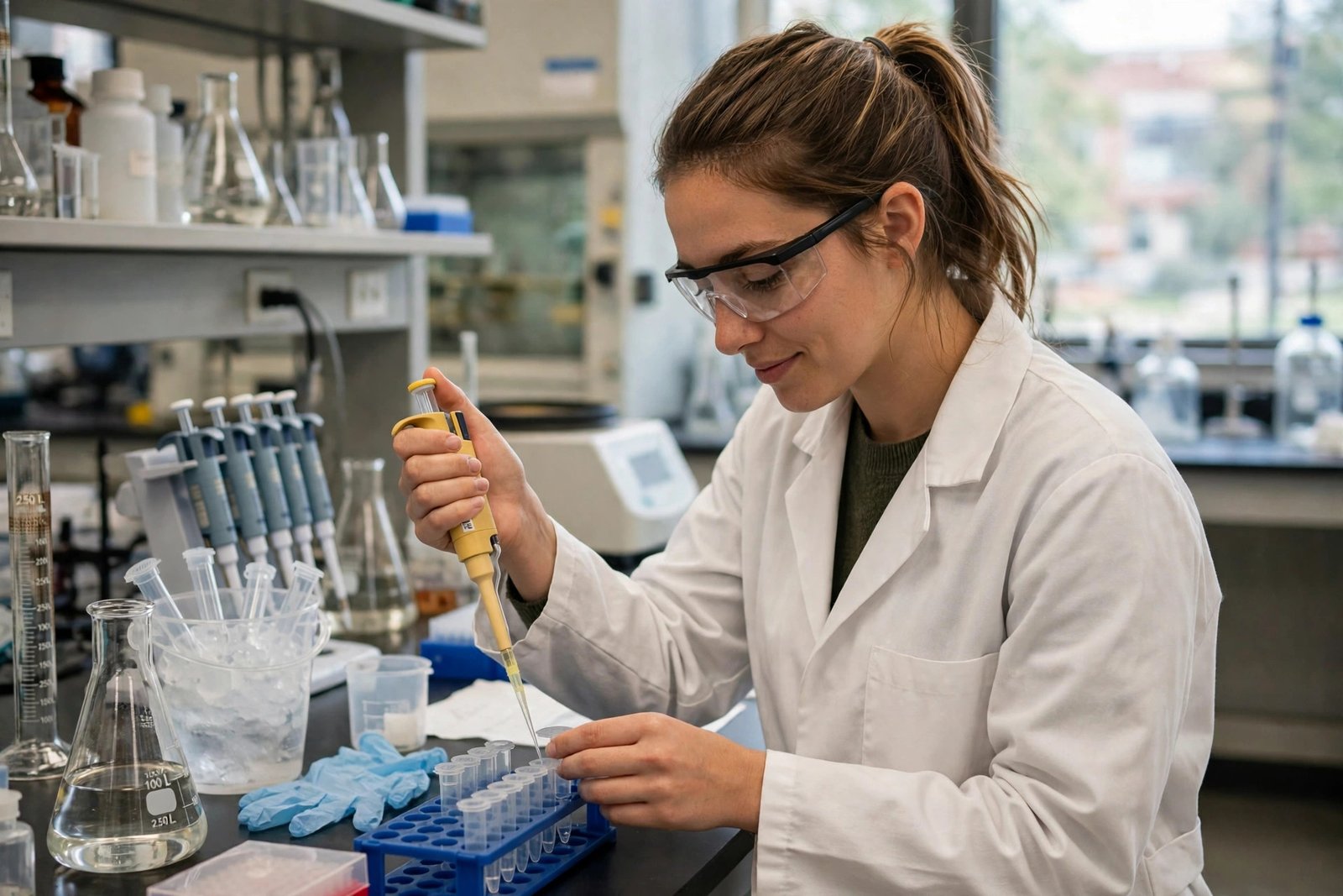 Woman researcher in a university laboratory applying for fully funded scholarships for women