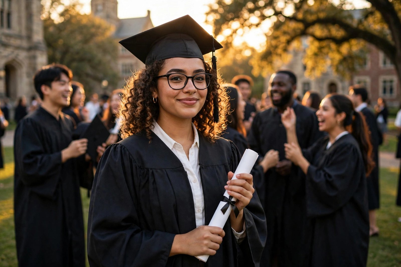 Graduate celebrating degree completion — refugee scholarships and displaced student pathways