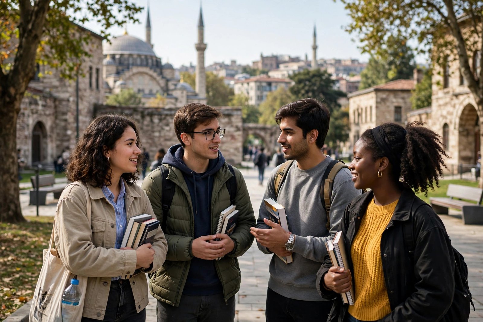 International students on a university campus in Istanbul between classes