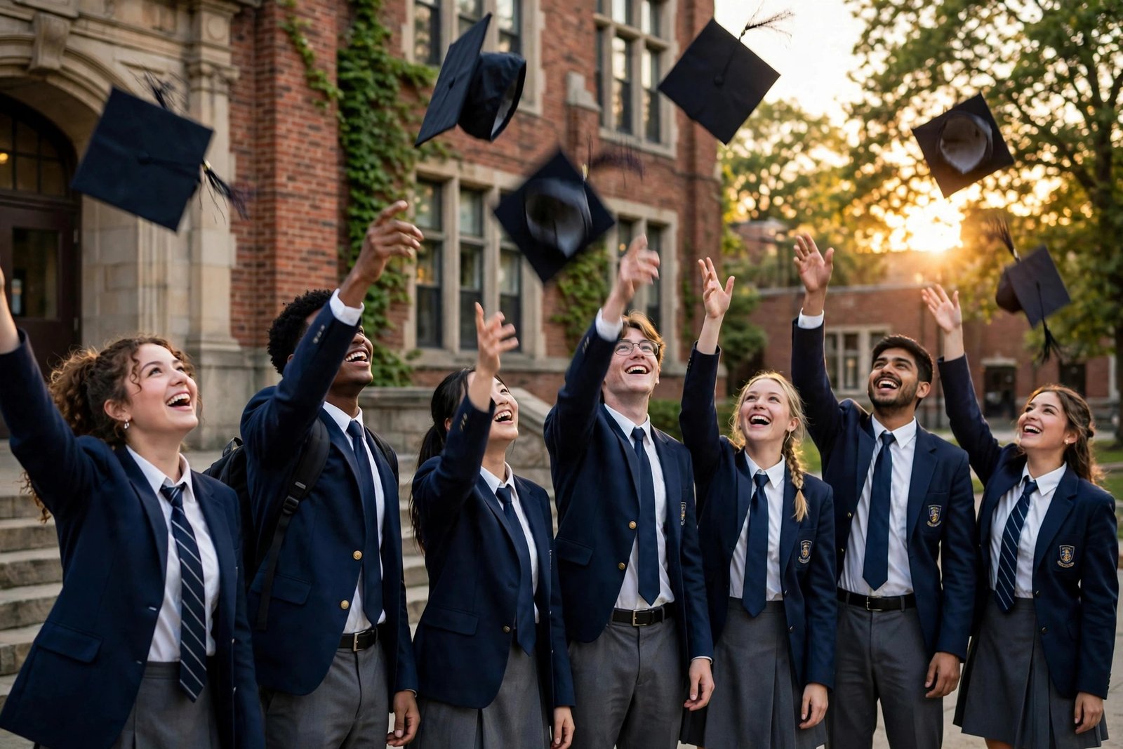 School graduates celebrating results before applying for undergraduate scholarships abroad