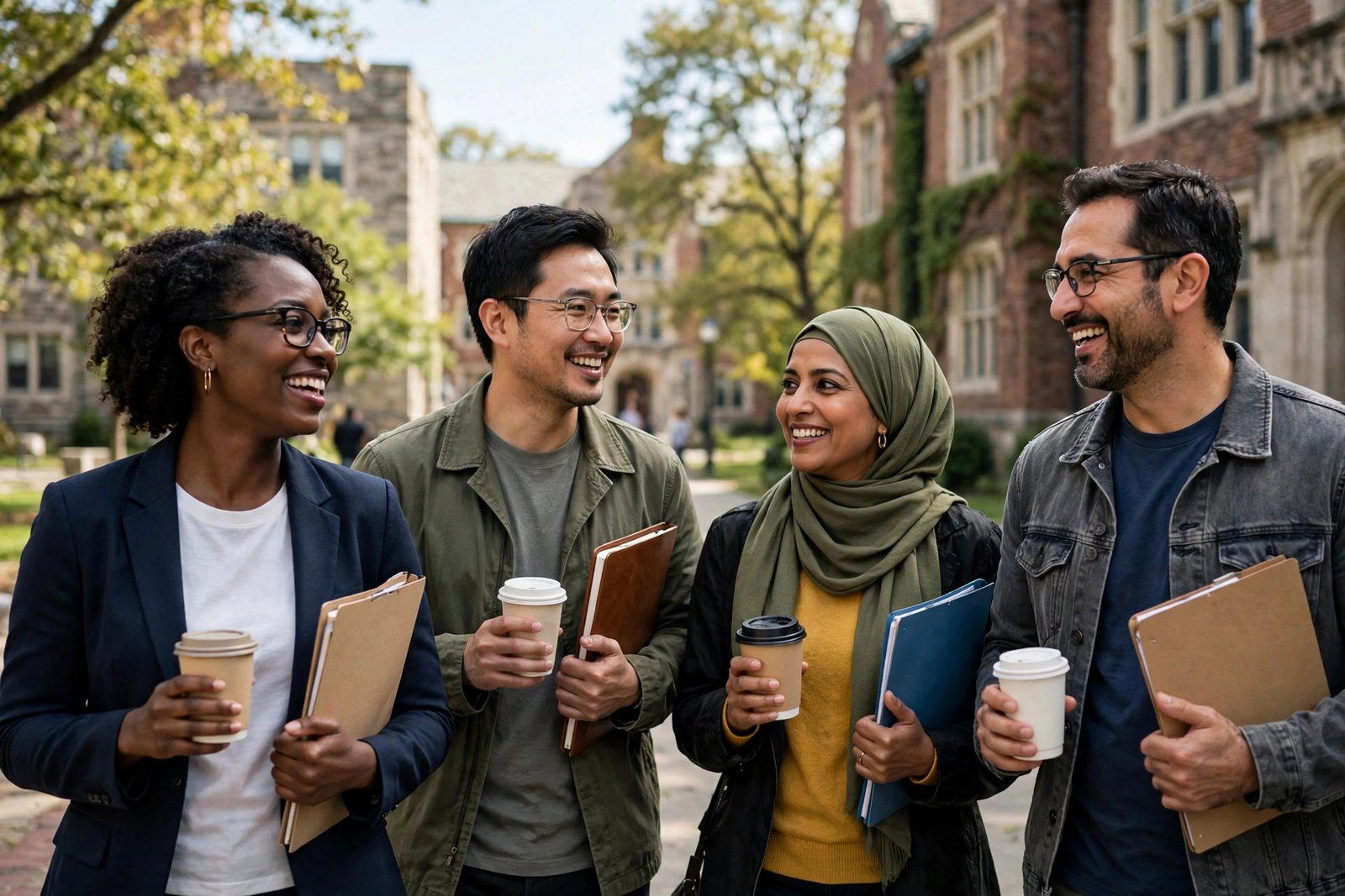 Adult learners on a university campus between short course training sessions