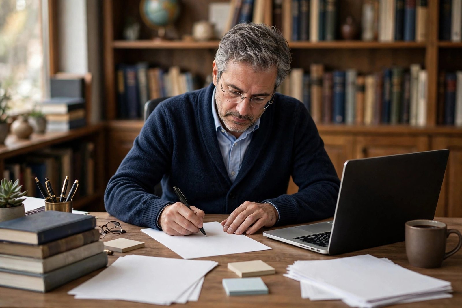 Professor writing a recommendation letter for a scholarship applicant