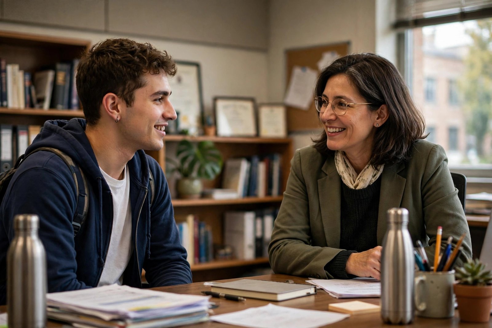 Student discussing a scholarship recommendation letter with a lecturer