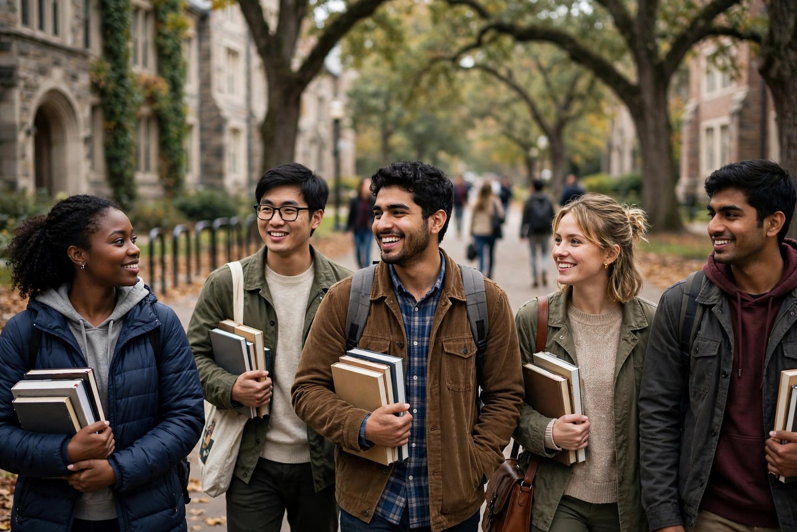 Graduate students on a university campus who won fully funded scholarships abroad