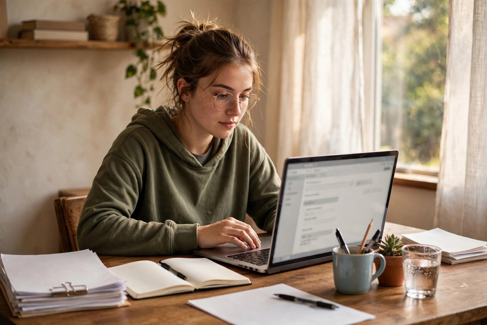 Student applying for scholarships online without an agent, working on a laptop at home