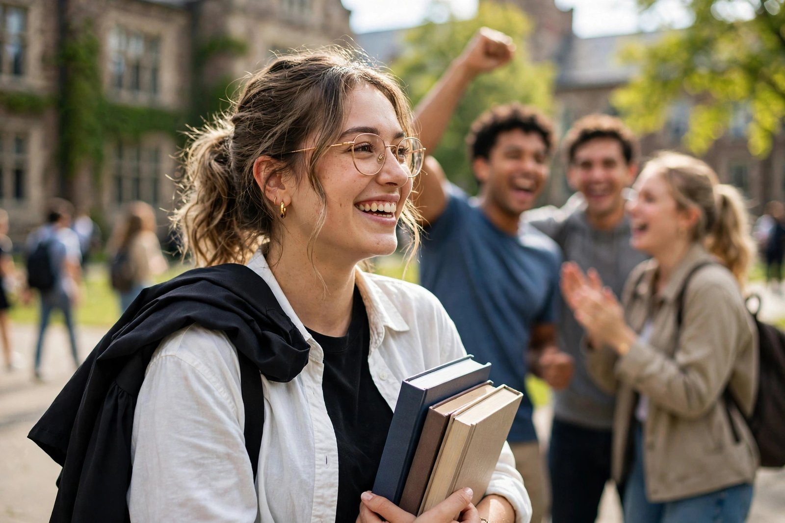 Graduate celebrating after a successful scholarship personal statement and application